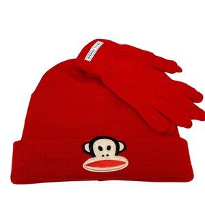 Paul Frank Hat and Gloves Julius the Monkey Red Knit Beanie Set NWOT